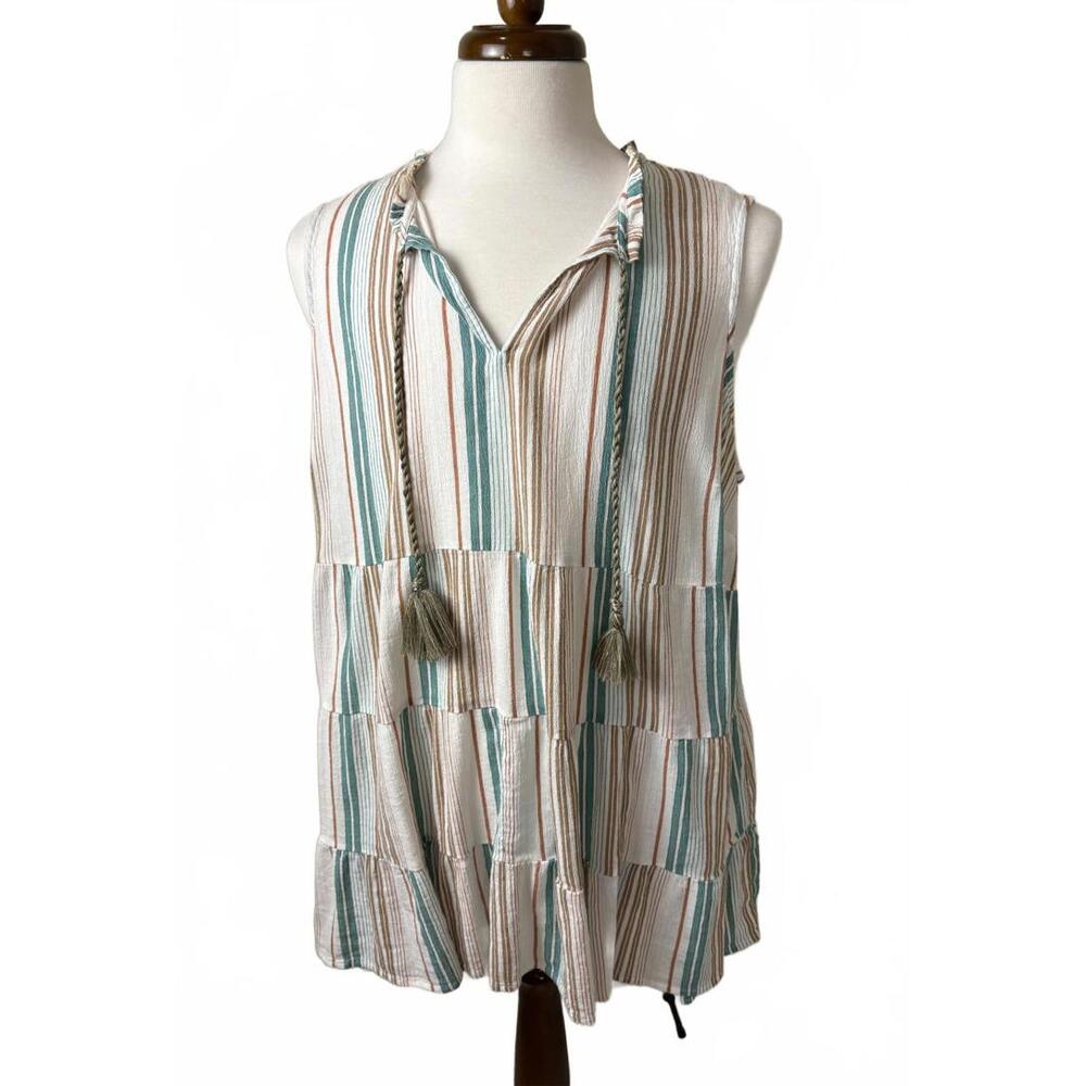 J.Jill Striped Sleeveless Tunic Top with Tassels